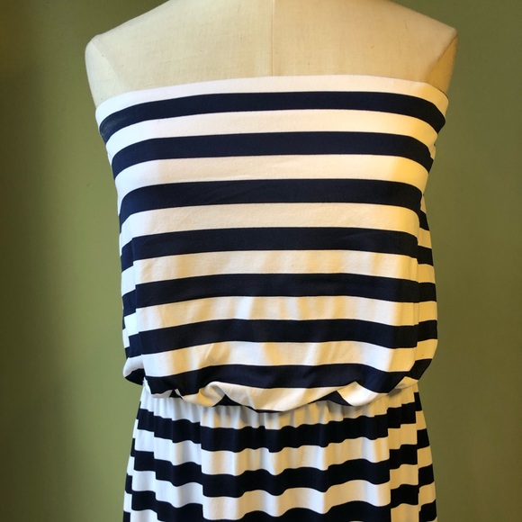 Susana Monaco Blue White Stripe Strapless Dress M - Picture 2 of 9